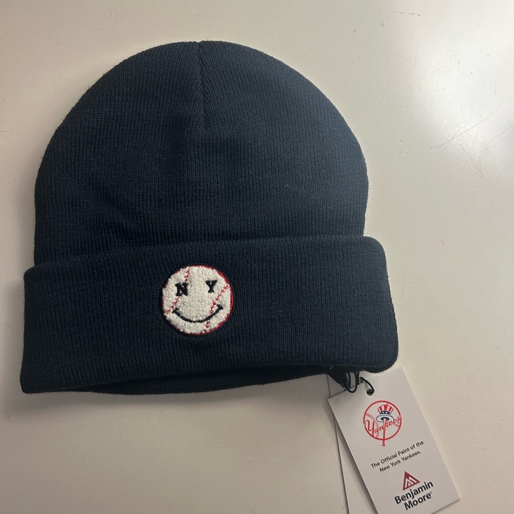 Navy Beanie with Smiley Patch